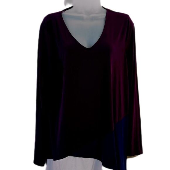 Dana Buchman Purple and Blue V-Neck Blouse - Picture 1 of 5